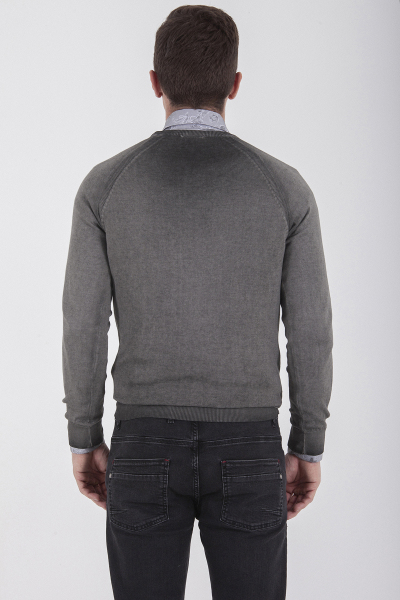 Gri Bisiklet Yaka Pamuk Triko Kazak - 8