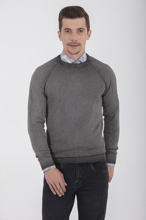 Gri Bisiklet Yaka Pamuk Triko Kazak - 10