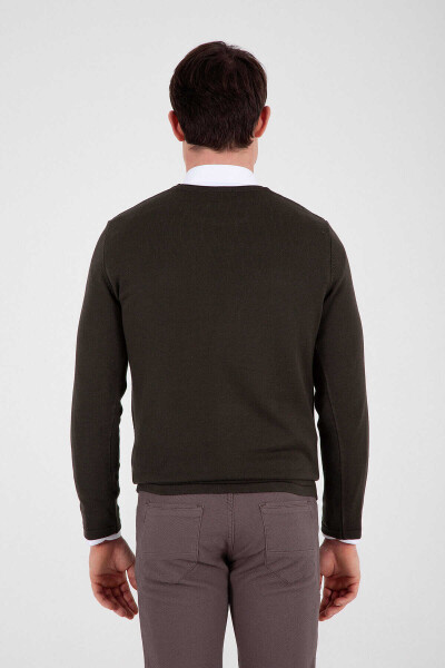 Haki Desenli Bisiklet Yaka Pamuklu Kazak - 4