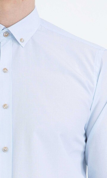 Mavi Çizgili Slim Fit Gömlek - 4