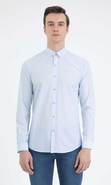 Mavi Çizgili Slim Fit Gömlek - 1