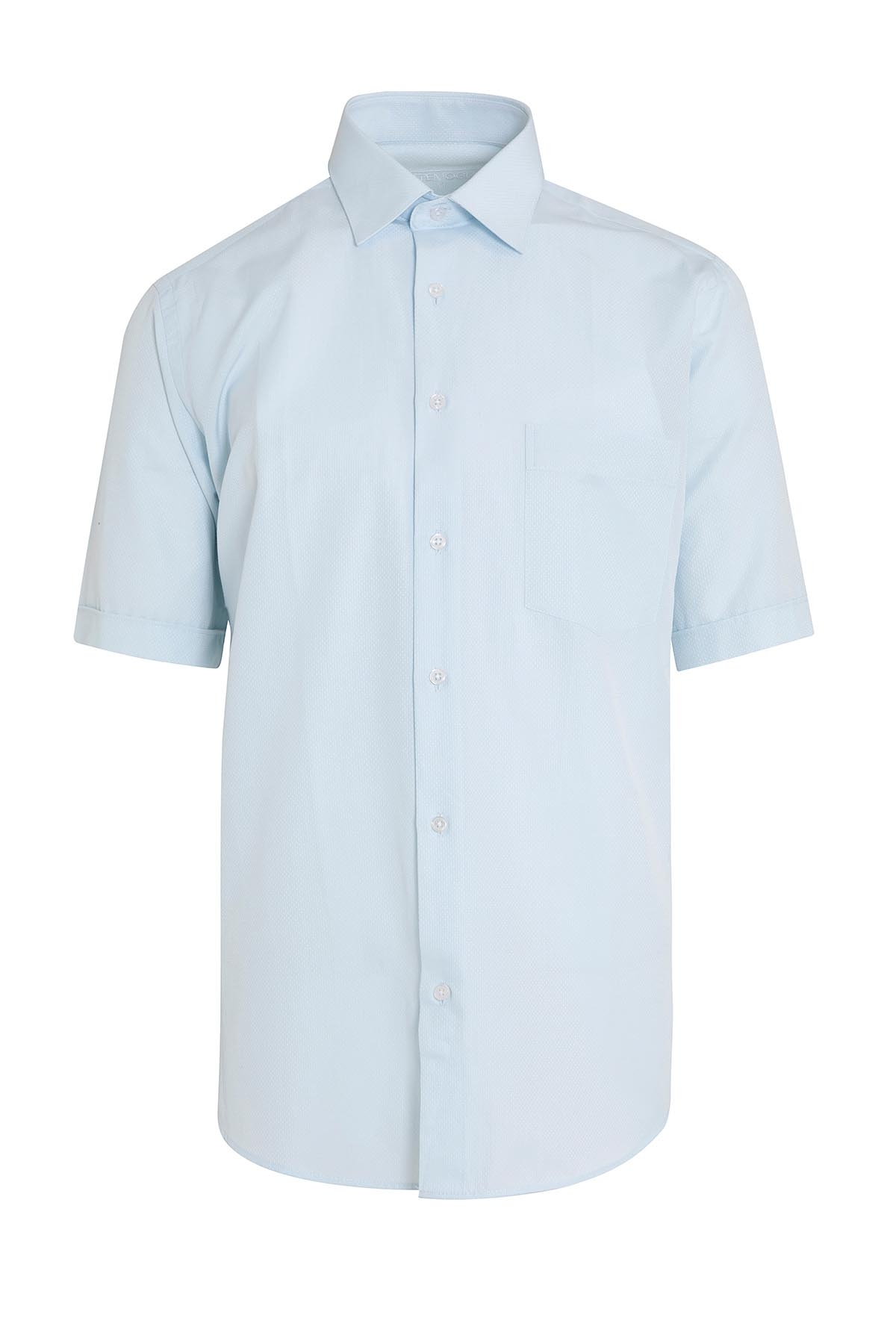 Mavi Kısa Kol Desenli Regular Fit Gömlek