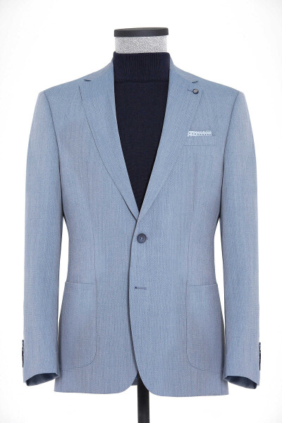 Mavi Desenli Slim Fit Ceket - Thumbnail