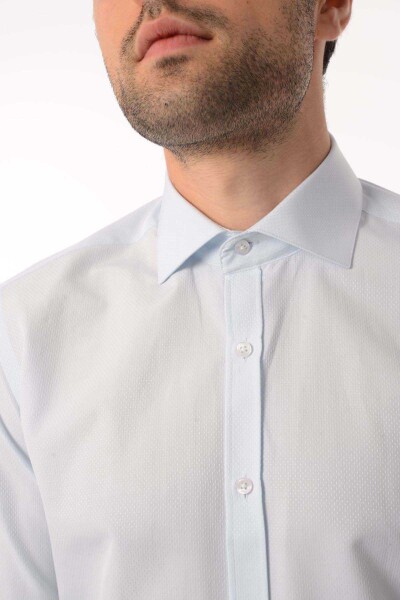 Desenli Slim Fit Mavi Gömlek - 4