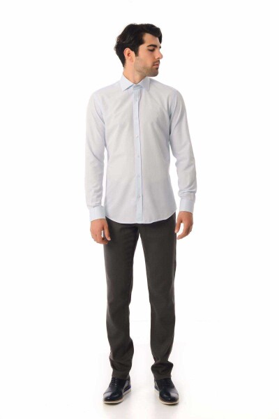 Desenli Slim Fit Mavi Gömlek - 2