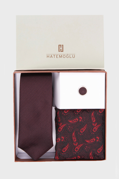Bordo Yaka Pimi Kravat Mendil Set - 2