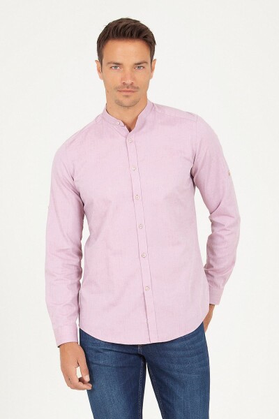Bordo Slim Fit 100% Pamuk Uzun Kol Spor Gömlek 