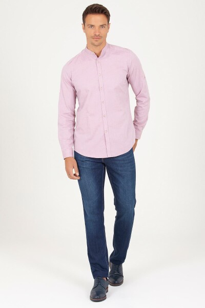 Bordo Slim Fit 100% Pamuk Uzun Kol Spor Gömlek - 2