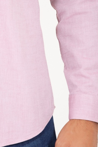 Bordo Slim Fit 100% Pamuk Uzun Kol Spor Gömlek - 11