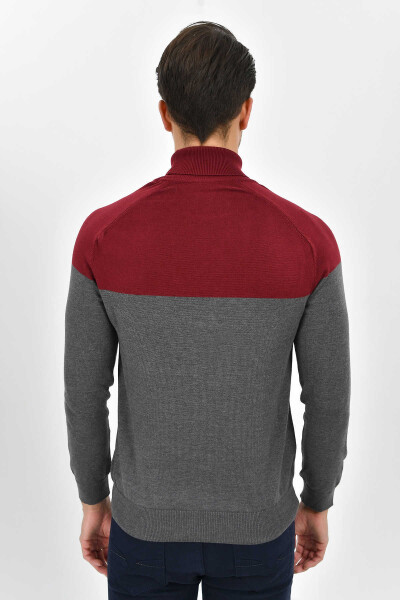 Bordo Balıkçı Yaka Pamuklu Triko Kazak - 9