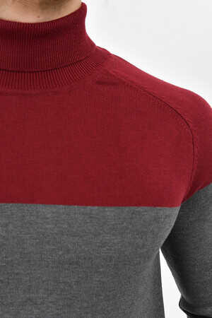 Bordo Balıkçı Yaka Pamuklu Triko Kazak - 11