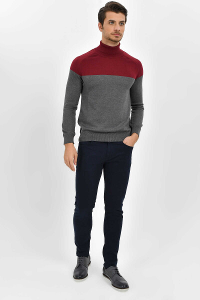 Bordo Balıkçı Yaka Pamuklu Triko Kazak - 16