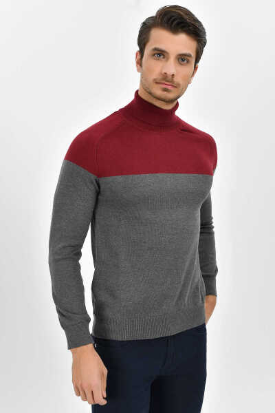 Bordo Balıkçı Yaka Pamuklu Triko Kazak - 2