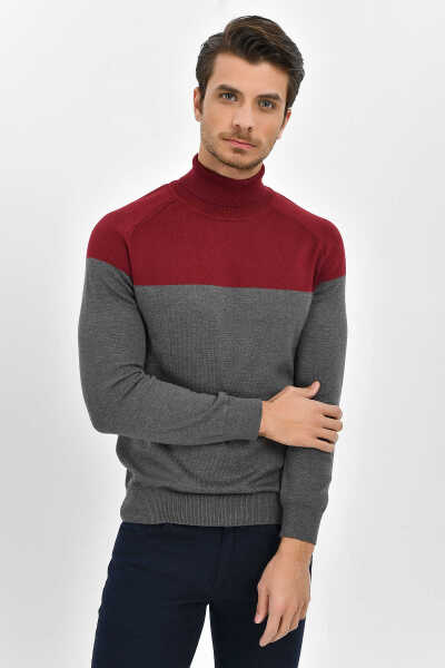 Bordo Balıkçı Yaka Pamuklu Triko Kazak - 6