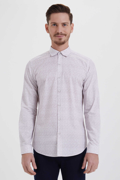 Bordo Slim Fit Baskılı 100% Pamuk Uzun Kol Spor Gömlek - 1