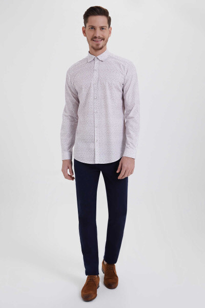 Bordo Slim Fit Baskılı 100% Pamuk Uzun Kol Spor Gömlek - 2