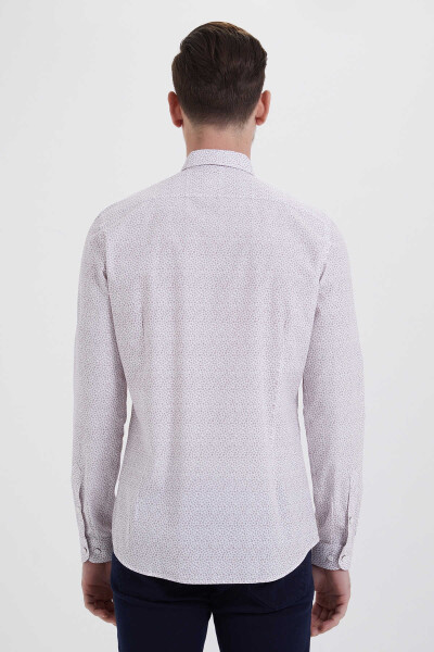 Bordo Slim Fit Baskılı 100% Pamuk Uzun Kol Spor Gömlek - 3