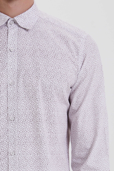 Bordo Slim Fit Baskılı 100% Pamuk Uzun Kol Spor Gömlek - 4