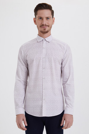 Bordo Slim Fit Baskılı 100% Pamuk Uzun Kol Spor Gömlek - 5