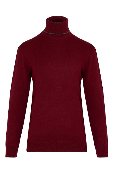 Bordo Balıkçı Yaka Triko Kazak - 2