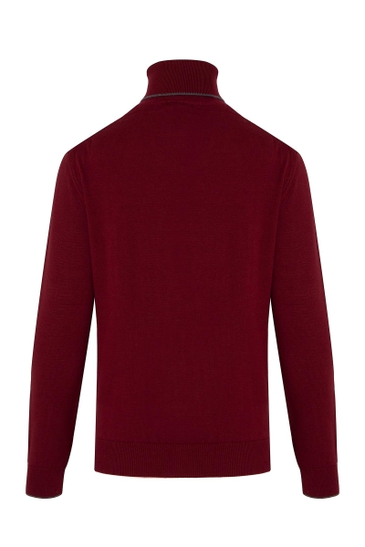 Bordo Balıkçı Yaka Triko Kazak - 4