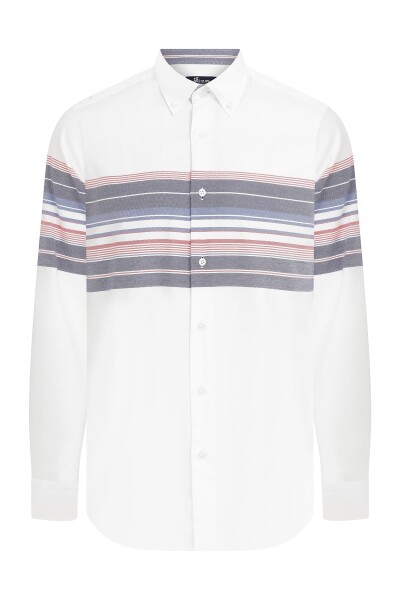 Slim Fit Çizgili Beyaz Gömlek - 6