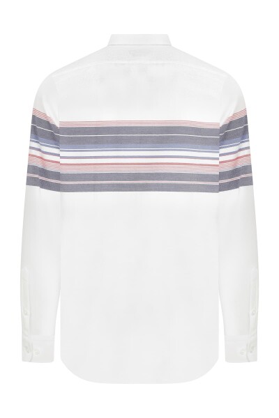 Slim Fit Çizgili Beyaz Gömlek - 7