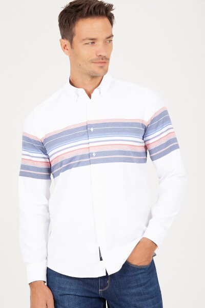 Slim Fit Çizgili Beyaz Gömlek - 2