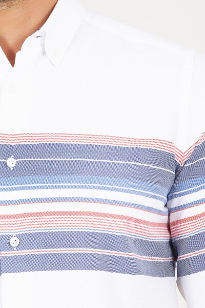 Slim Fit Çizgili Beyaz Gömlek - 4