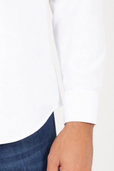 Slim Fit Çizgili Beyaz Gömlek - 5