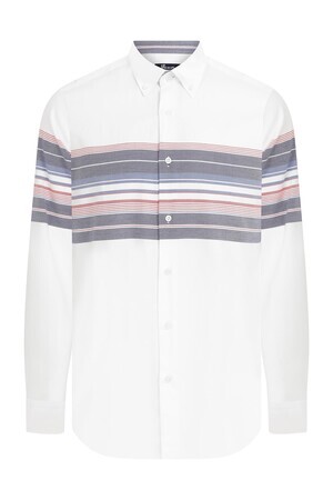 Slim Fit Çizgili Beyaz Gömlek - 9