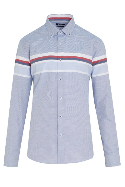 Bordo Dinamik Fit Uzun Kol Pamuklu Çizgili Gömlek - 1