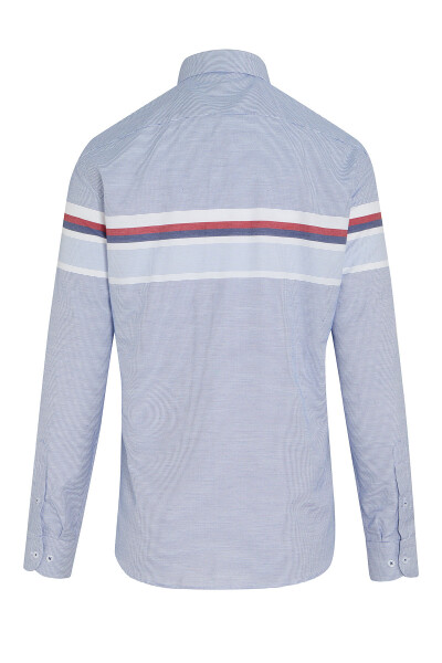 Bordo Dinamik Fit Uzun Kol Pamuklu Çizgili Gömlek - 2