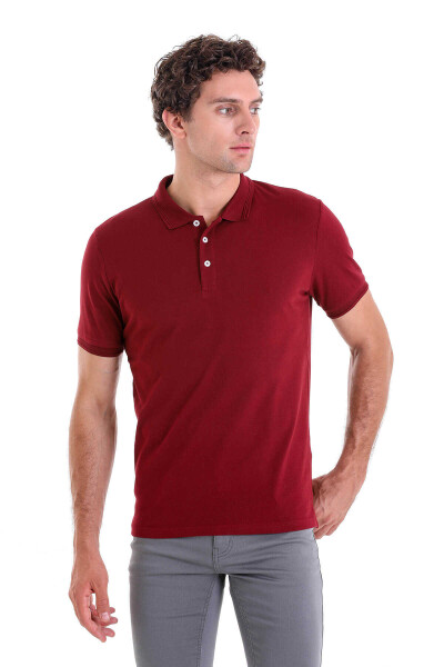Bordo Comfort Fit 100% Pamuk Polo Yaka Tişört 
