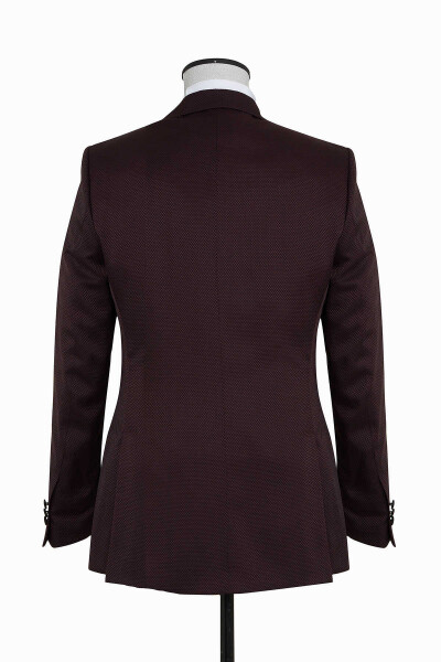 Bordo Cerimonia Slim Fit Yelekli Takım Elbise - 2