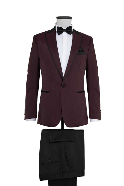Bordo Cerimonia Slim Fit Takım Elbise - 1