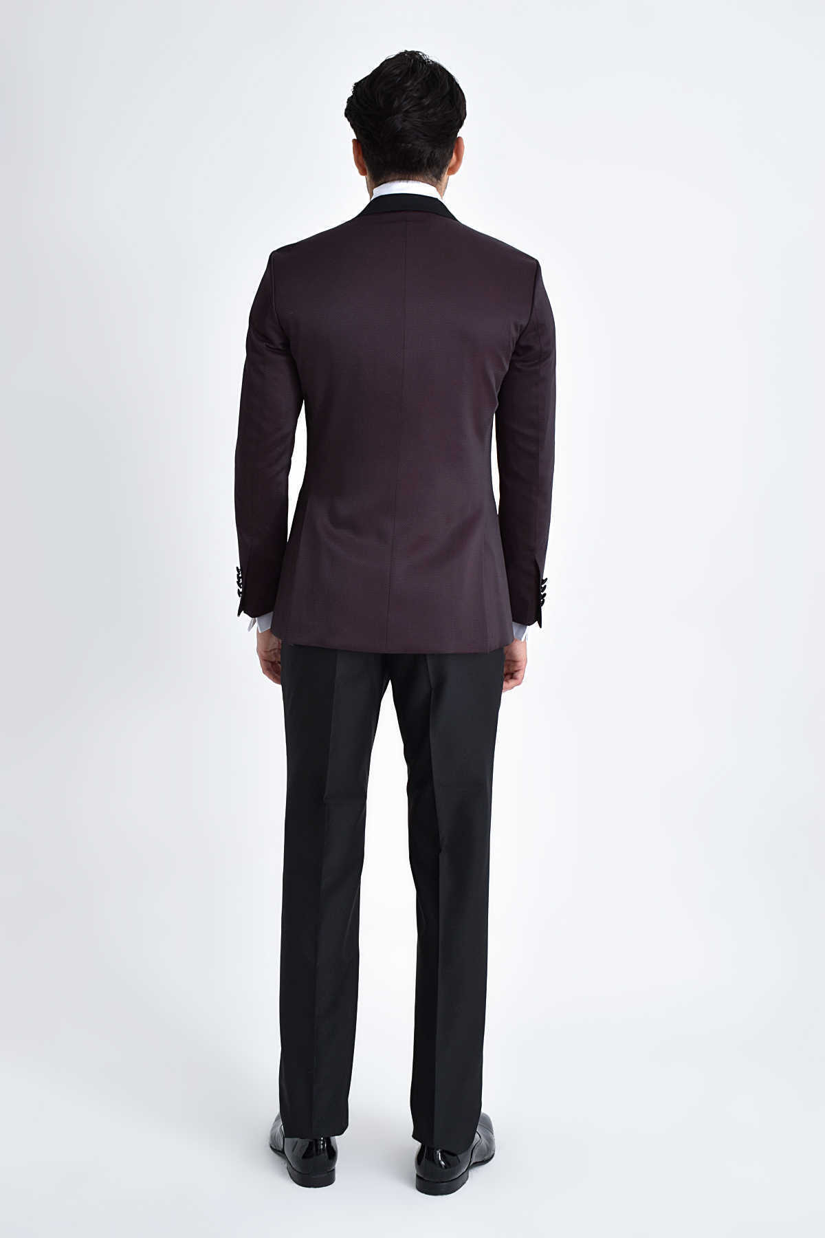 Bordo Slim Fit Sivri Yaka Yelekli Damatlık - 4