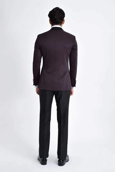 Bordo Slim Fit Sivri Yaka Yelekli Damatlık - 4