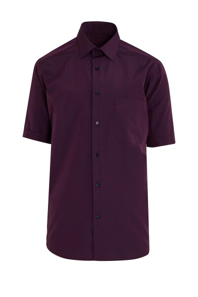 Bordo Kısa Kol Desenli Regular Fit Gömlek - 1