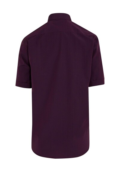 Bordo Kısa Kol Desenli Regular Fit Gömlek - 2