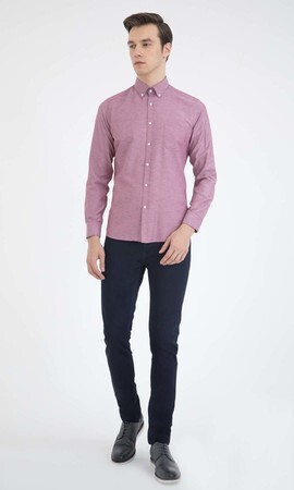 Bordo Desenli Slim Fit Gömlek - Thumbnail