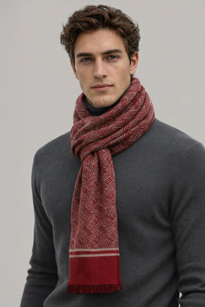 Bordo Çift Taraflı Atkı 