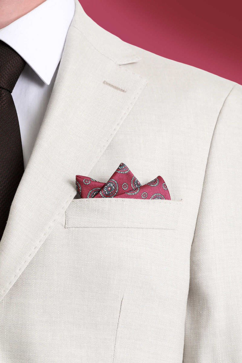 Bordo Desenli Klasik Saten Cep Mendili - Hatem Saykı