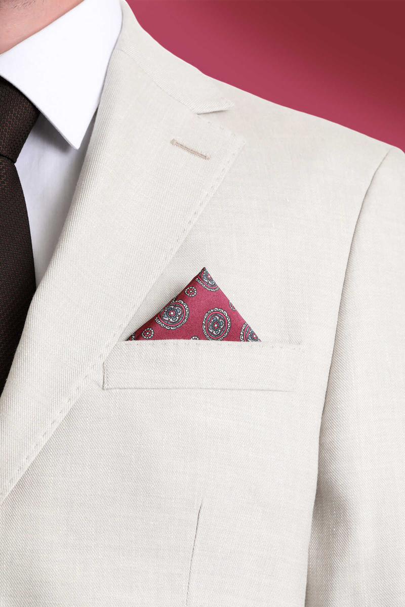 Bordo Desenli Klasik Saten Cep Mendili - Hatem Saykı (1)