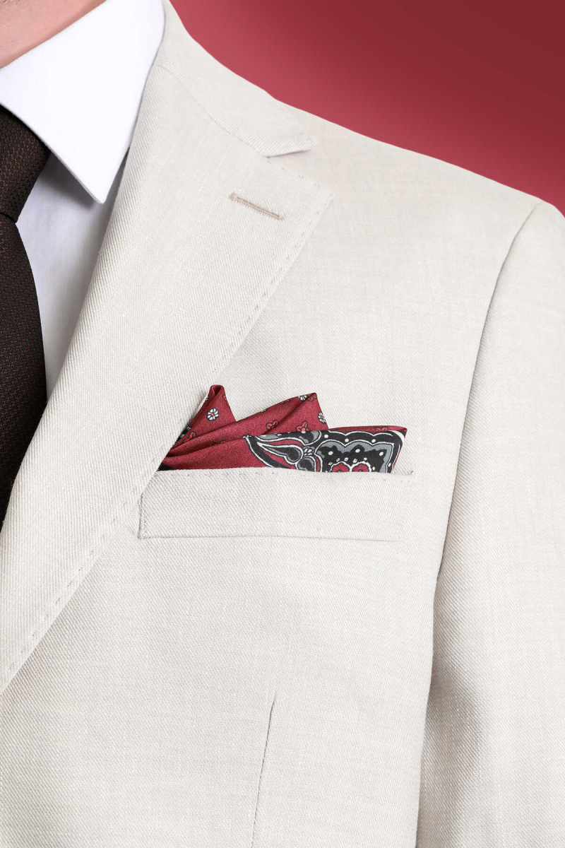 Bordo Desenli Klasik Saten Cep Mendili - Hatem Saykı