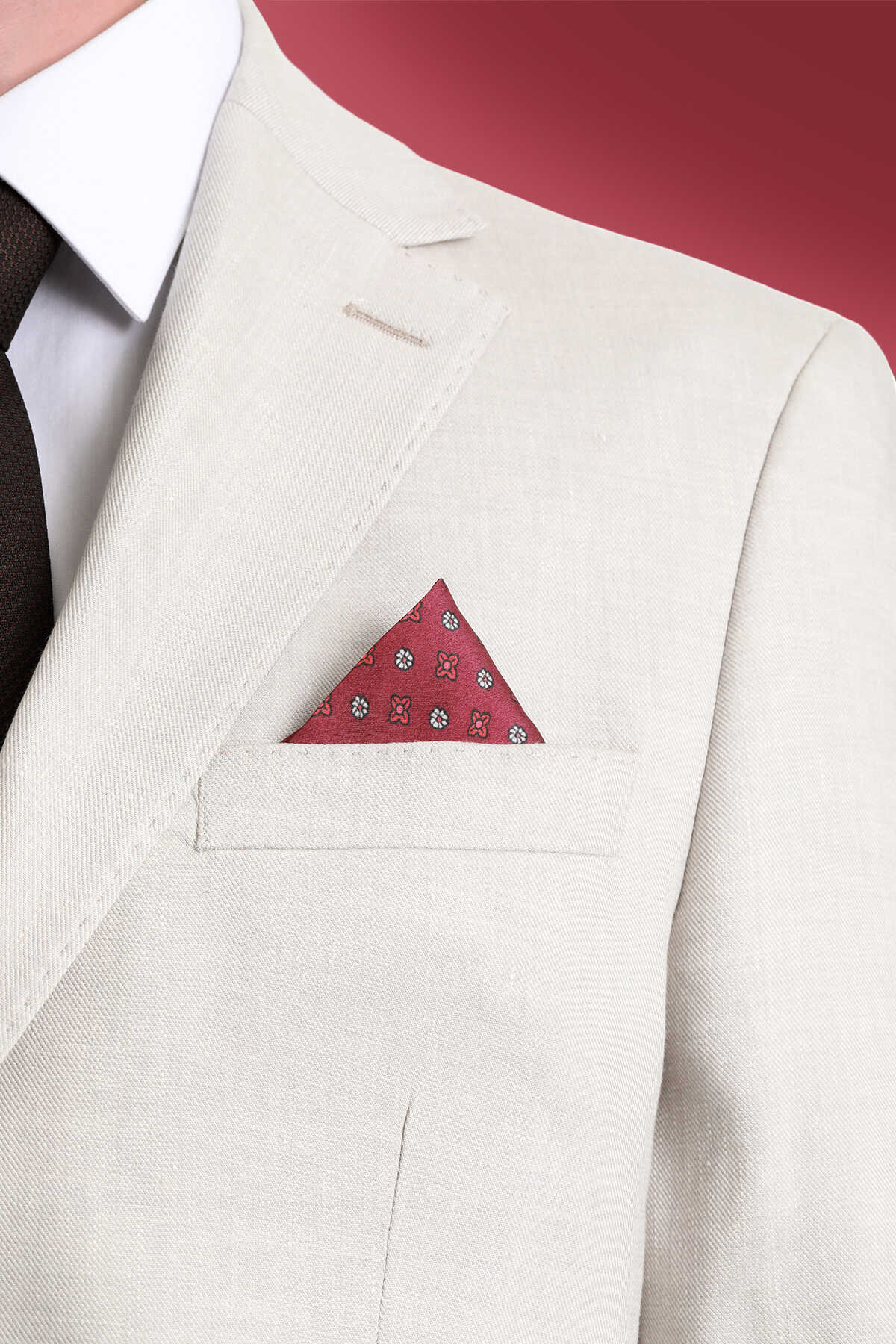 Bordo Desenli Klasik Saten Cep Mendili - 2