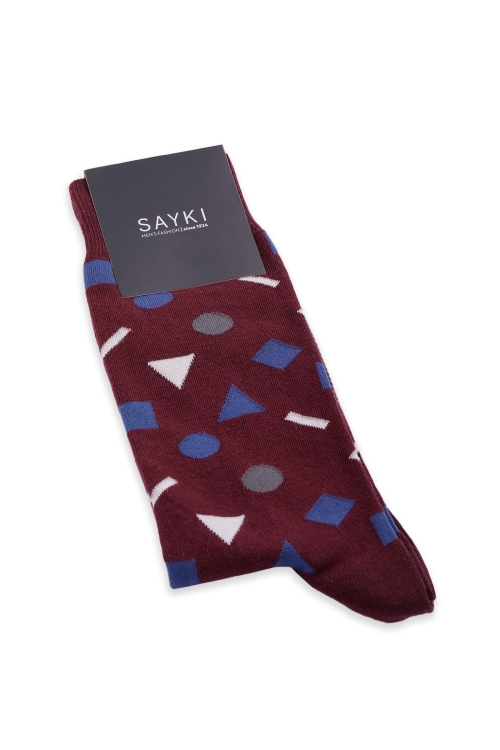 Hatem Saykı - Bordo Desenli Pamuklu Soket Çorap