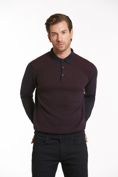 Lacivert Regular Fit Desenli Polo Yaka Pamuklu Triko Kazak 