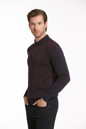 Lacivert Regular Fit Desenli Polo Yaka Pamuklu Triko Kazak - 3