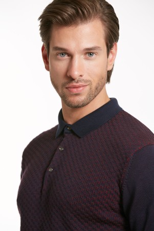 Lacivert Regular Fit Desenli Polo Yaka Pamuklu Triko Kazak - 7